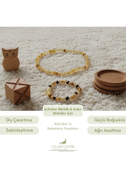 Kehribar Bebek Diş Çıkarma Kolye Bileklik Seti - Doğal Taş, Güvenli Tasarım