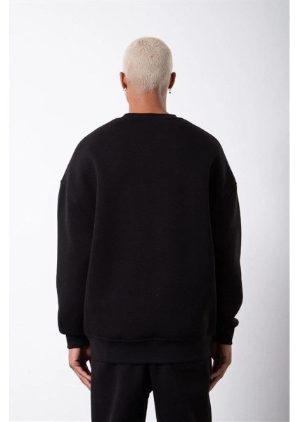 Unisex Biskilet Yaka Üç Iplik Sweatshirt - Siyah fiyatları