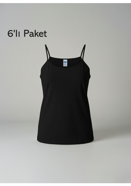 Kadın Ribana Mat Biyeli Ip Askılı Pamuklu Atlet 6'lı Paket Normal ve Battal Büyük Beden - Berrak