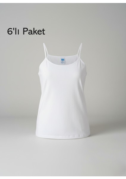 Kadın Ribana Mat Biyeli Ip Askılı Pamuklu Atlet 6'lı Paket Normal ve Battal Büyük Beden - Berrak