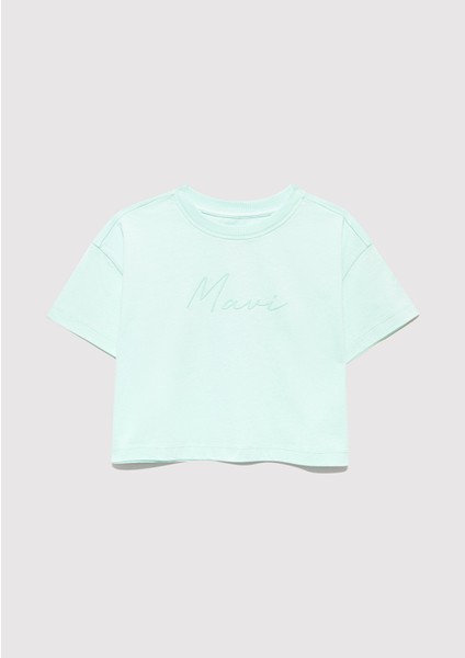 Mavi Logo Baskılı Yeşil Crop Tişört 7610181-71676