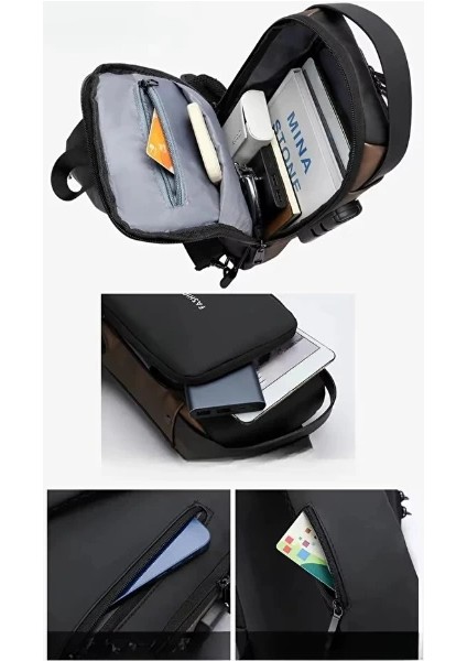 Powerbank Destekli Erkek Ön Göğüs Çantası