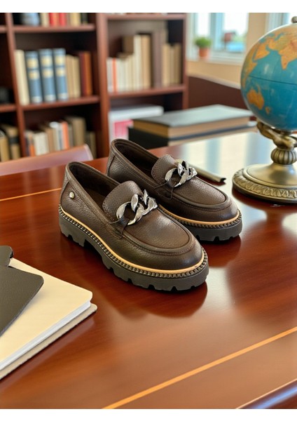 D25KA-3230 Kahve Hakiki Deri Tam Ortopedik Kadın Casual Günlük Ayakkabı