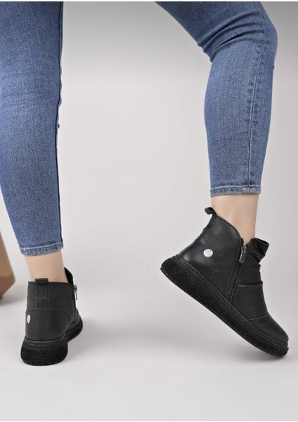 D25KB-1005 Siyah Hakiki Deri Tam Ortopedik Günlük Kadın Bot modelleri