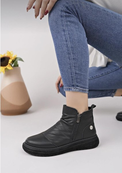 D25KB-1005 Siyah Hakiki Deri Tam Ortopedik Günlük Kadın Bot fırsatları