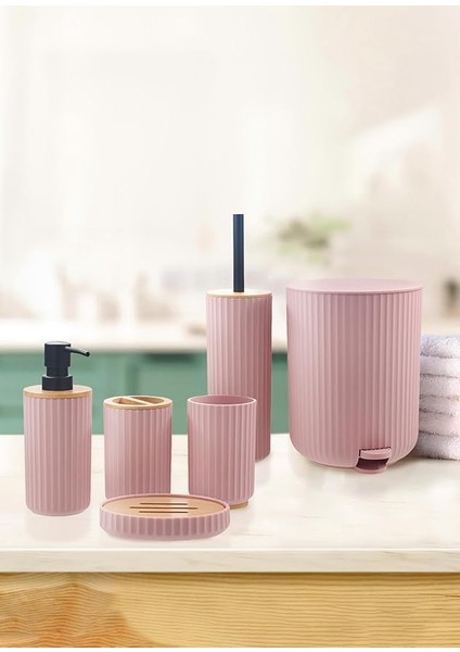 Mia Stripe Banyo Seti Pembe 6 Parça fiyatları