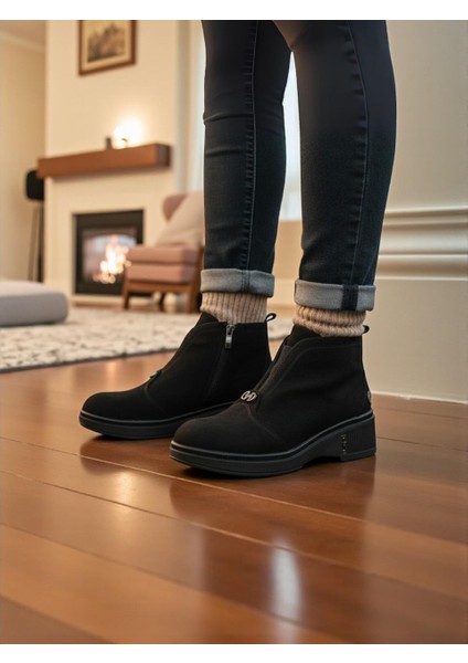 D25KB-8085 Siyah Hakiki Deri Tam Ortopedik Günlük Kadın Bot