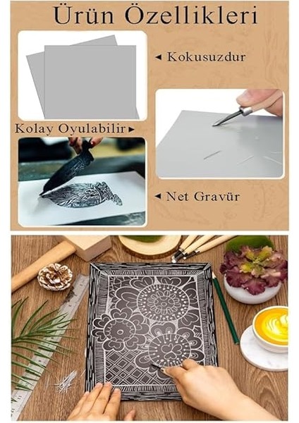 Baskı Seti 1 Paket A4 20 x 30 Linolyum Tabaka Gri Linol Oyma Seti 6 Bıçaklı Rulo Fırça Mürekkep Linol Baskı Seti indirimleri
