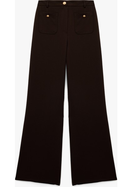 Düğme Detaylı Aplike Cepli Düz Bol Paça Kumaş Pantolon modelleri