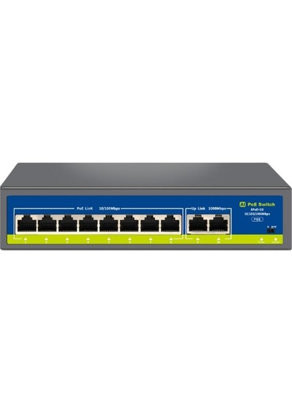 Novacom NVC-HIF0820GBL-C 8+2 Port Gigabit Uplink Poe Switch 250M Extend Modlu