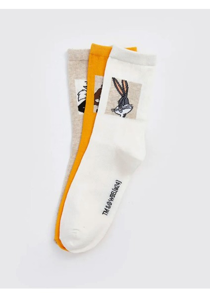 Bugs Bunny Baskılı Kadın Soket Çorap 3'lü Paket 36-38 Numara Looney Tunes