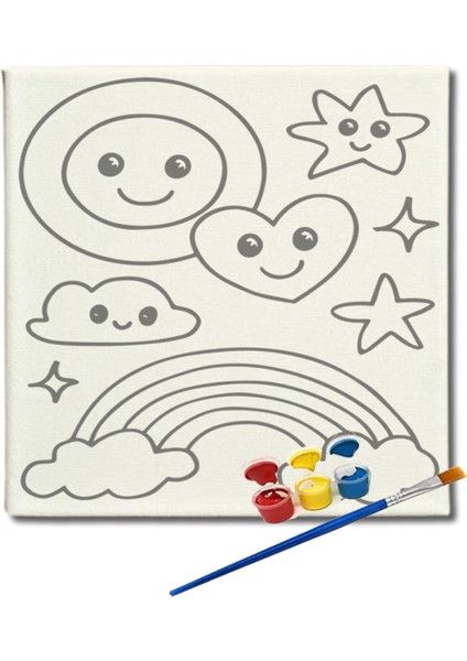 Okul Etkinliği 20X20 Resimli Tuval Çocuk Boyama Seti-Gökkuşağı_model-24 Resimli 3 Boya 1 Fırça fiyatları