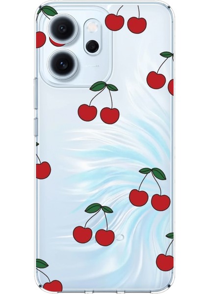 Oppo Reno 14F Uyumlu Kirazlar Tasarımlı Baskılı Silikon Kılıf