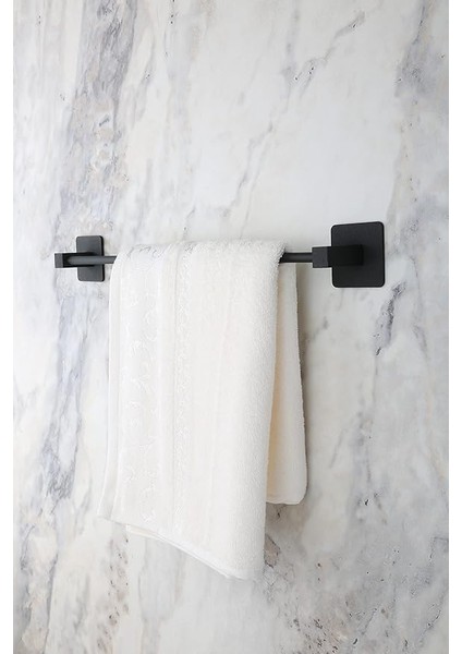 Banyo Yapışkanlı Siyah Kare Uzun Havluluk Havlu Askısı
