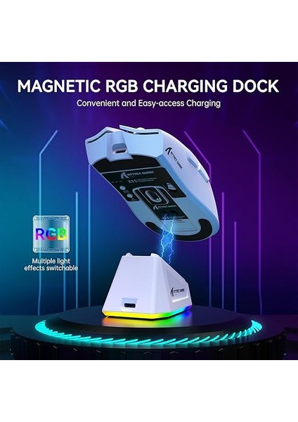 Shark X11 Hafif Kablosuz Oyun Faresi, Rgb Şarj Yuvası, Tri-Mode-2.4g/usb-C Kablolu/bt, 22K Dpı, PAW3311 Optik Sensör, Huyu Anahtarı, Pc/mac Için 5 Programlanabilir Düğme (Beyaz) fırsatları