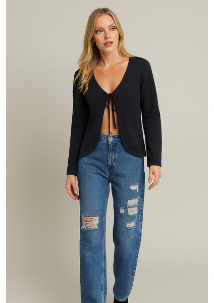 Kadın Antrasit Gri Tam Kalıp Ceket Önden Bağlamalı Ispanyol Kol Ceket fiyatları