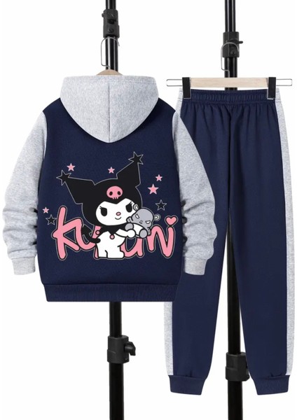 Punıx Kıds Özel Üretim Kapüşonlu Kurominin Oyuncağı Baskılı Trend Çift Renk Kışlık Kız Çocuk Eşofman Takımı