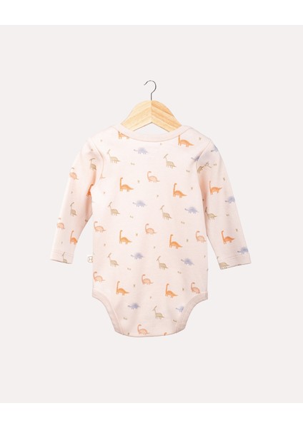 %100 Organik Pamuk Gots Sertifikalı Uzun Kollu Dinazor Desenli Bebek & Yenidoğan Body - Ekru fiyatları