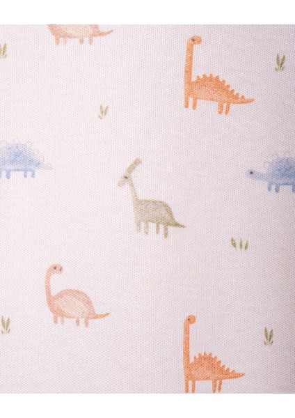 %100 Organik Pamuk Gots Sertifikalı Uzun Kollu Dinazor Desenli Bebek & Yenidoğan Body - Ekru fırsatları
