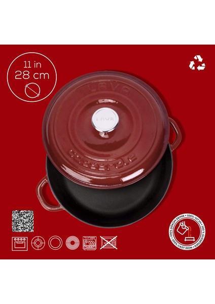Döküm Yuvarlak Çok Amaçlı Yayvan Tencere New Heritage Serisi ÇAP(Ø)28CM.-BORDO fırsatları