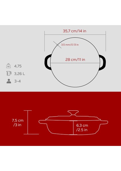 Döküm Yuvarlak Çok Amaçlı Yayvan Tencere New Heritage Serisi ÇAP(Ø)28CM.-BORDO indirimleri
