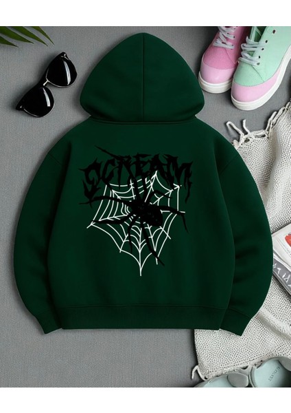 Punıx Büyük Beden Özel Üretim Kapüşonlu Scream Spider Sırt Baskılı %100 Pamuk Oversize Erkek Sweatshırt