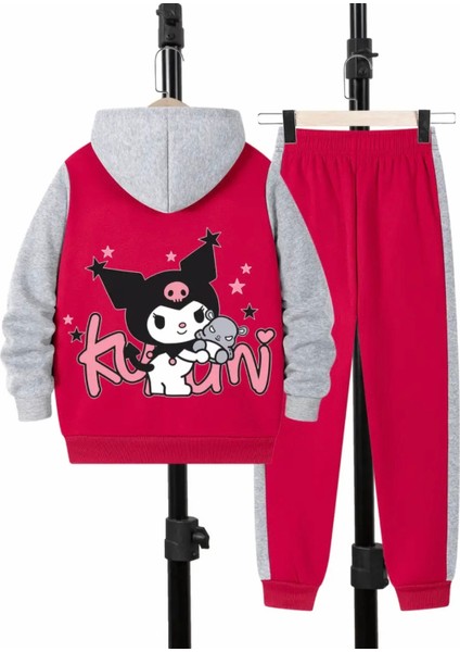 Punıx Kıds Özel Üretim Kapüşonlu Kurominin Oyuncağı Baskılı Trend Çift Renk Kışlık Kız Çocuk Eşofman Takımı