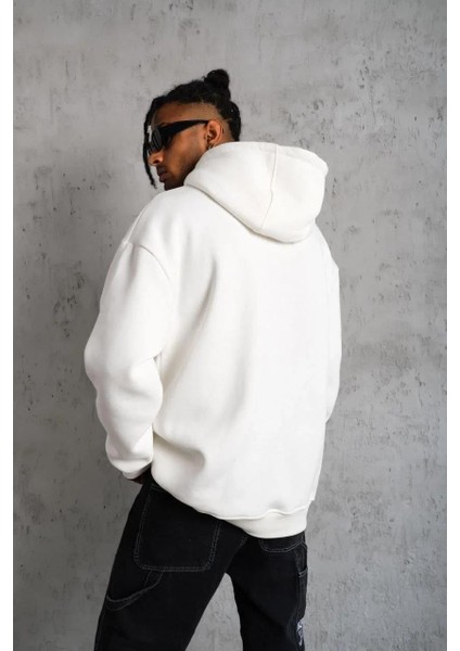 Erkek Düz Kapüşonlu Sweat - Beyaz indirimleri