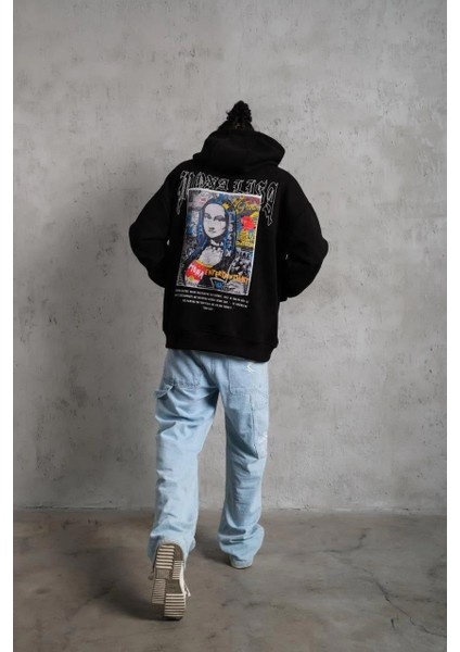 Erkek Baskılı Kapüşonlu ve Kanguru Cepli Sweat - Siyah indirimleri