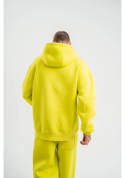 Unisex Double Oversize Kapşonlu Basic Sweatshirt - Sarı fiyatları