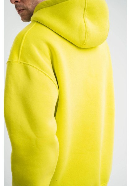 Unisex Double Oversize Kapşonlu Basic Sweatshirt - Sarı