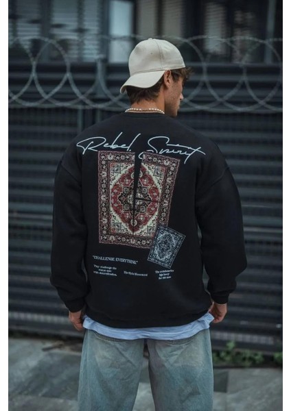 Uzun Kol Bisiklet Yaka Baskılı Sweatshirt - Siyah modelleri