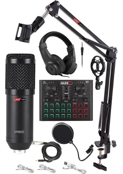 BM800 Live Head Set Efektli Ses Kartı Mikrofon Kulaklık Stand Kayıt Canlı Yayın Seti (Pc ve Telefon)