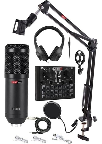 BM800 Live Head Set Efektli Ses Kartı Mikrofon Kulaklık Stand Kayıt Canlı Yayın Seti (Pc ve Telefon) fiyatları