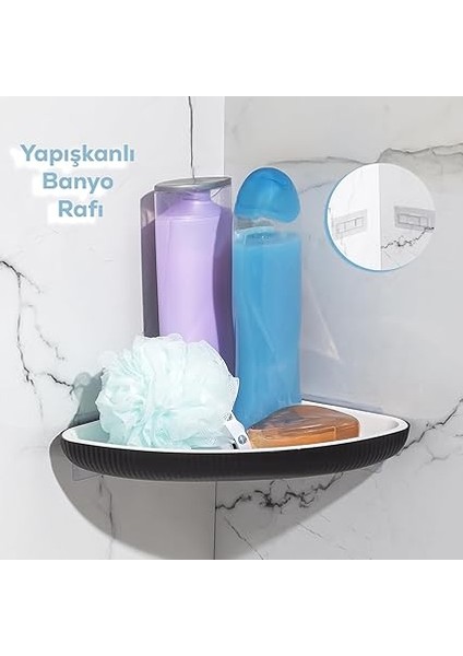 0447 Istiridye Banyo Köşe Rafı - Paslanmaz Yapışkanlı Duş Rafı Banyo Düzenleyici Organizer - Siyah modelleri