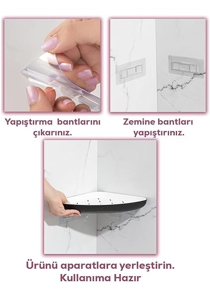0447 Istiridye Banyo Köşe Rafı - Paslanmaz Yapışkanlı Duş Rafı Banyo Düzenleyici Organizer - Siyah indirimleri