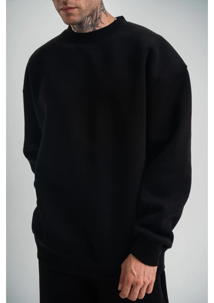 Uzun Kol Bisiklet Yaka Basic Sweatshirt - Siyah