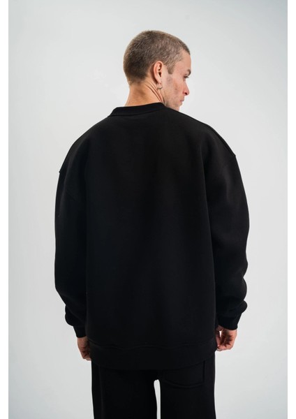 Uzun Kol Bisiklet Yaka Basic Sweatshirt - Siyah