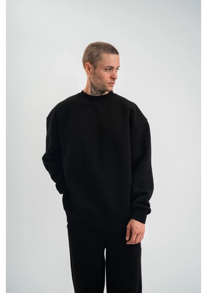 Uzun Kol Bisiklet Yaka Basic Sweatshirt - Siyah