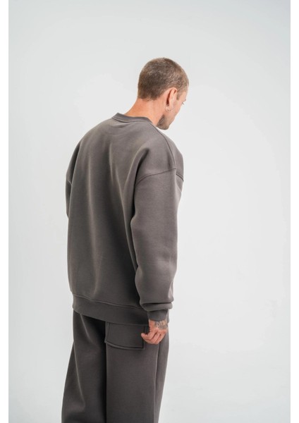 Uzun Kol Bisiklet Yaka Basic Sweatshirt - Füme fiyatları