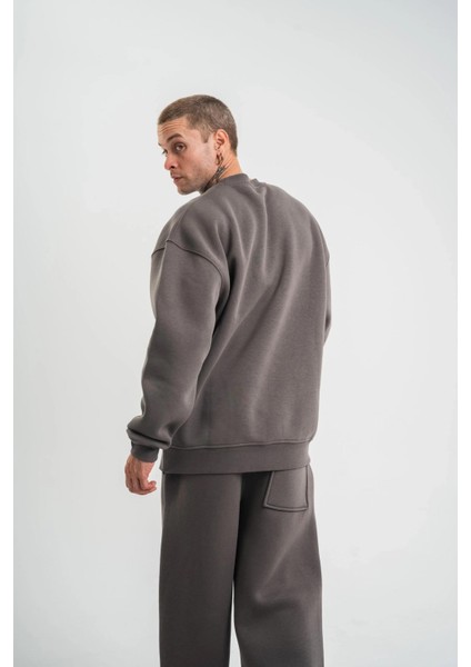 Uzun Kol Bisiklet Yaka Basic Sweatshirt - Füme