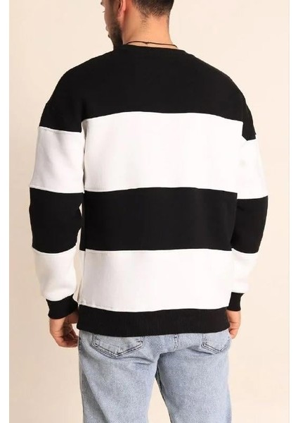 Parçalı Bisiklet Yaka Baskılı Sweatshirt - Siyah fiyatları