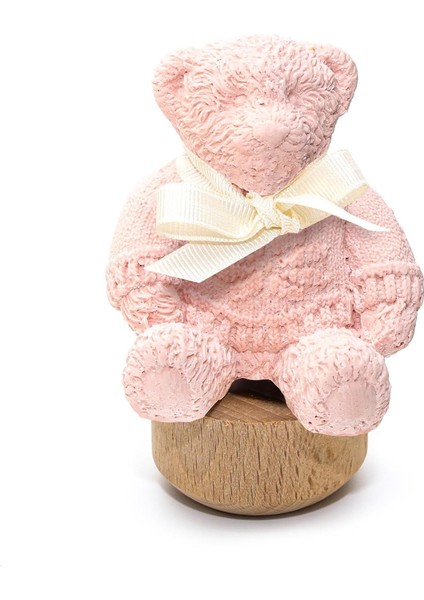 Ahşap Kaideli New Baby Kokulu Pembe Ayıcık Seramik Koku Taşı
