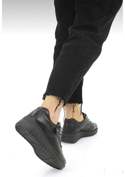 D25KA-3530 Siyah Hakiki Deri Tam Ortopedik Kadın Casual Günlük Ayakkabı fırsatları