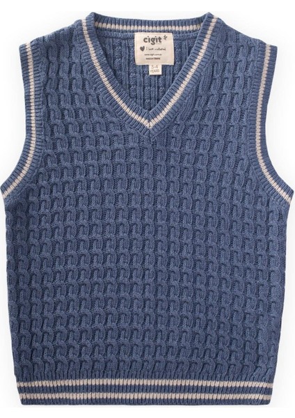 Saş Örgü Triko Süeter 3-9 Yaş İndigo Mavi