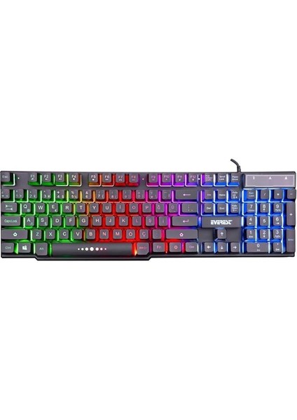 KB-X88 USB Mekanik Hisli Gökkuşağı Aydınlatmalı Q Oyuncu Klavyesi, Siyah