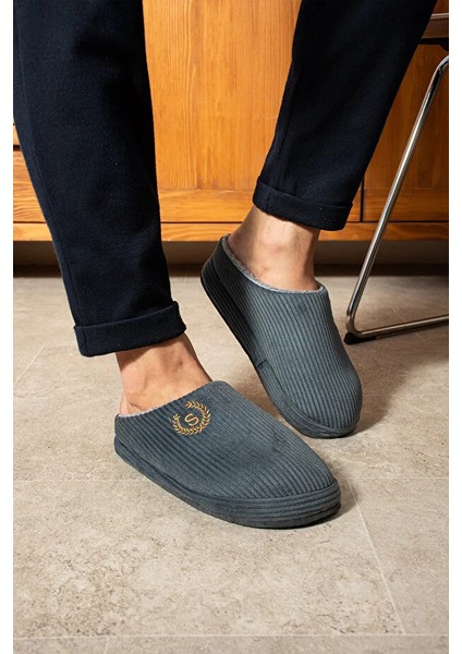 Zaros Merdane Çizgili Peluş Kumaş Içi Tüylü Kaydırmaz Taban Erkek Ev Terliği fiyatları