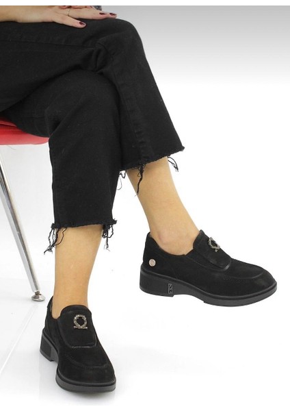 D25KA-7105 Siyah Hakiki Deri Tam Ortopedik Kadın Casual Günlük Ayakkabı