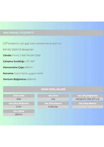 Karbondioksit Regülatörü 2104 fiyatları