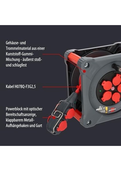 Professional Serisi 4 Soketli IP44 Lisanslı 33+5 Metre Isınma Şalterli Makaralı Kablo H07BQ-F3G2.5 fiyatları